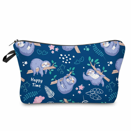 Picture of LOOMILOO Cosmetic Bag for Women, Adorable Roomy Makeup Bags Travel Water Resistant Toiletry Bag Accessories Organizer Cute Gifts (blue sloth 52032)