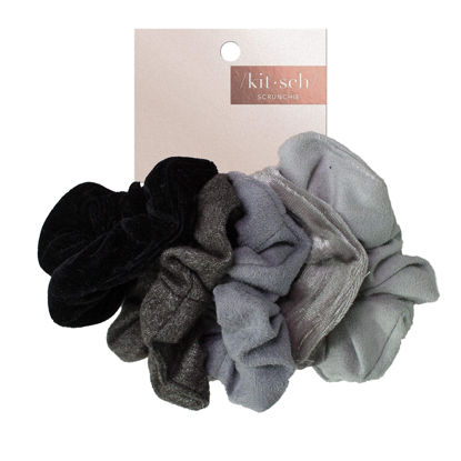 Picture of Kitsch Scrunchies for Women's Hair - Assorted Hair Scrunchies | Large Hair Ties for Women | Hair Tie Scrunchies for Girls | Cute Scrunchie | Hair Bands & Ponytail Holders, 5pc (BlackGray)