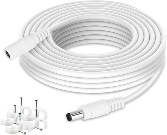 Picture of WildHD Power Extension Cable 16.5ft 2.1mm x 5.5mm Compatible with 12V DC Adapter Cord for CCTV Security Camera IP Camera Standalone DVR(16.5ft DC5.5mm Plug White)