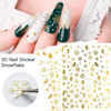 Picture of 8 Sheets Gold Snowflake Nail Art Stickers 3D Christmas Nail Art Decals Xmas Snowflakes Snowman Reindeer Santa Claus Nail Stickers for Women Girls Acrylic Nails Supplies Holiday Nail Decorations