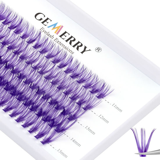 Picture of GEMERRY Individual Lashes 40 Roots Purple Cluster Lashes 100pcs D Curl 0.07mm Thickness 11-15mm Mix Purple Lash Extensions Colored Individual Lashes Cluster at Home