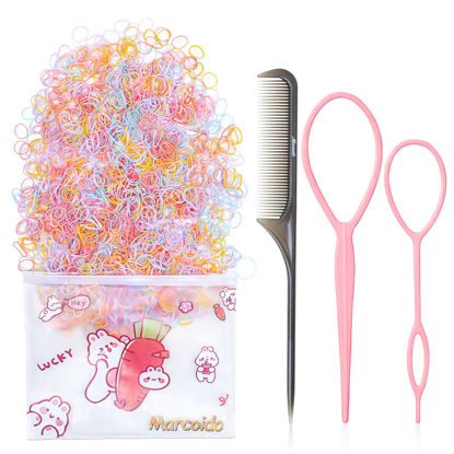 Picture of Color Tiny Hair Rubber Bands, Marcoido 1500pcs Multi Color Small Hair Elactics with Hair Loop Styling Tool Set 2Pcs Braid Tools 1Pcs Rat Tail Comb For Baby Toddlers Kids.(Sunshine small)