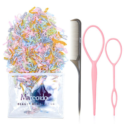 Picture of Color Hair Rubber Bands, Marcoido 1000pcs Multi-colored Hair Elactics with Hair Loop Styling Tool Set 2Pcs Braid Tools 1Pcs Rat Tail Comb For Girls Teenager Girls Women.(Doughnut)