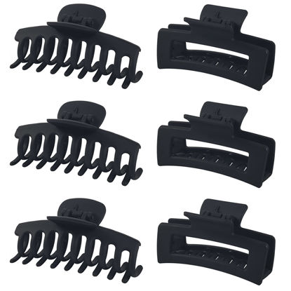 Picture of Vsiopy 3.5 Inch Hair Clips for Women Girls Fine Hair, 6 Pack Non Slip Claw Hair Clips Big Hair Clips for Thick Hair Long, Matte Hair Jaw Clips, Black