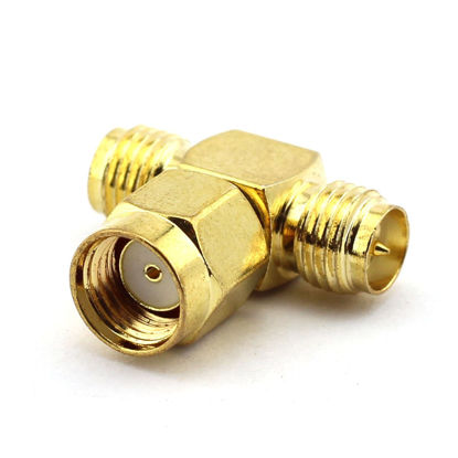 Picture of DGZZI 2-Pack T Type RF Coaxial Adapter 3 Way SMA Coax Jack Connector RP SMA Male to 2 RP SMA Female