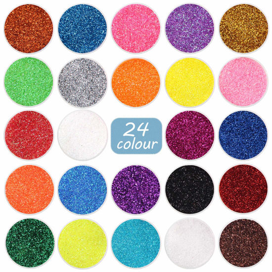 Picture of Fine Glitter 24 Colors Craft Glitter for Resin Makeup for Body Nail Face Hair Eyeshadow Lip Gloss Making