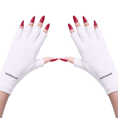 Picture of MelodySusie UV Gloves for Gel Nail Lamp, Professional UPF50+ UV Protection Gloves for Manicures, Nail Art Skin Care Fingerless Anti UV Glove Protect Hands from UV Harm (White)