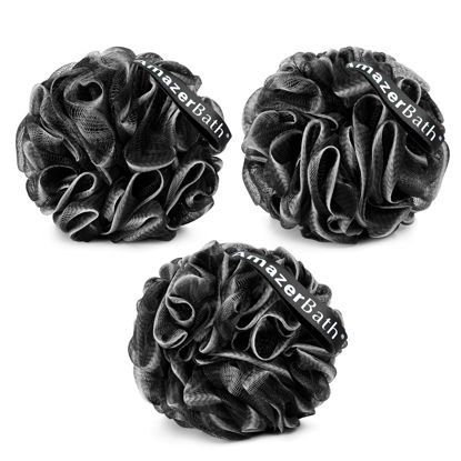 Picture of AmazerBath Loofah Sponge, Shower Loofah for Men and Women - Body Scrubber Loofa Set of 3 Classic Black & White Edge, Bath Sponge 60g/PCS