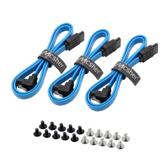 Picture of Mcsher 20 Inch SATA III 6GB/s Data Cable with Locking Latch and 90-Degree Plug 3 Pack