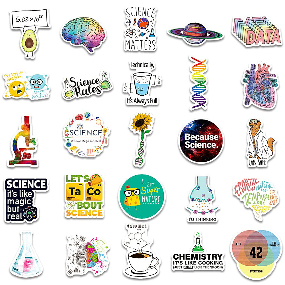 GetUSCart- 100 Pcs Natural Sciences Stickers Pack, Physics, Chemistry ...