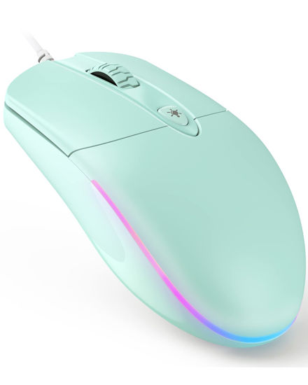 Picture of KKUOD Wired Mouse with Ergonomic Design Reduces Hand Fatigue Muscle Strain, Silent USB Computer Mouse, 1600 DPI Office and Home Mice (Green, Wired)