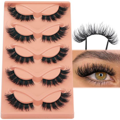 Picture of Fluffy False Eyelashes Flat Lashes Natural Look 19mm Wispy Faux Mink Lashes Extensions Light Volume Fake Eyelashes Soft Cat Eye Lashes by TOOCHUNAG