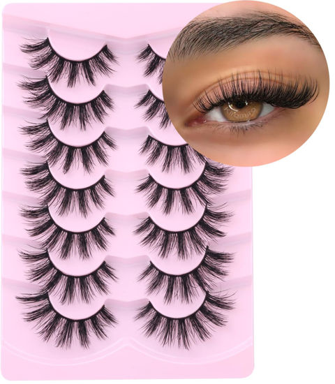 Picture of Mink Lashes Fluffy False eyelashes Natural Look Wispy 3D Mink Lashes Cat Eye Flat Lashes Natural Fake Lashes Extensions Strip Eyelashes Pack 7 Pairs by Kiromiro