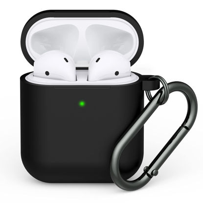 Picture of LELONG Compatible with AirPods Case Cover, Soft Silicone Protective Case Cover with Keychain Compatible with Apple AirPods 2nd 1st Charging Case Men Women [Front LED Visible] Black