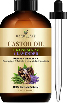 Picture of Handcraft Castor Oil with Rosemary Oil and Lavender Oil for Hair Growth, Eyelashes and Eyebrows - 100% Pure and Natural Carrier Oil, Hair Oil - Moisturizing Massage Oil for Aromatherapy - 4 fl. Oz