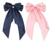 Picture of Large Satin Bow Barrette Hair Clips Long Ribbon Bow Clip Suit for Thick Thin Hair Big Hair Bow Women Girls Cute Accessories 90's 2pcs (Navy & Pink)