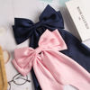 Picture of Large Satin Bow Barrette Hair Clips Long Ribbon Bow Clip Suit for Thick Thin Hair Big Hair Bow Women Girls Cute Accessories 90's 2pcs (Navy & Pink)