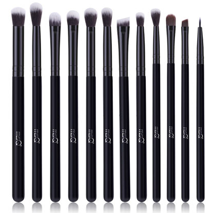 Picture of MSQ Eye Makeup Brushes 12pcs Eyeshadow Makeup Brushes Set with Soft Synthetic Hairs & Real Wood Handle for Eyeshadow, Eyebrow, Eyeliner, Blending(Black without bag)