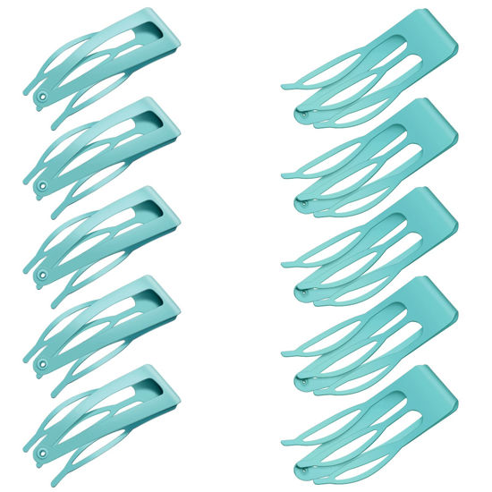 Picture of 24 Pieces Double Grip Hair Clips Metal Snap Hair Clips Women Hair Barrettes for Hair Making, Salon Supplies (Light Blue)