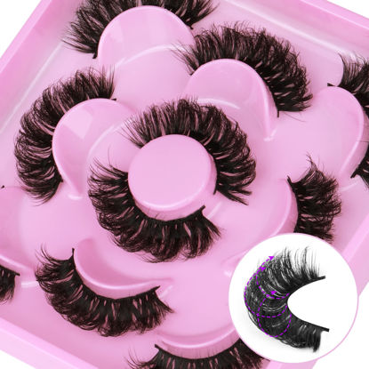 Picture of Natural False Eyelashes Fluffy Mink Lashes 3D Wispy D Curl Eye Lashes Russian Strip Thick Full False Eyelashes 5 Pairs 21mm by Focipeysa Eyelashes