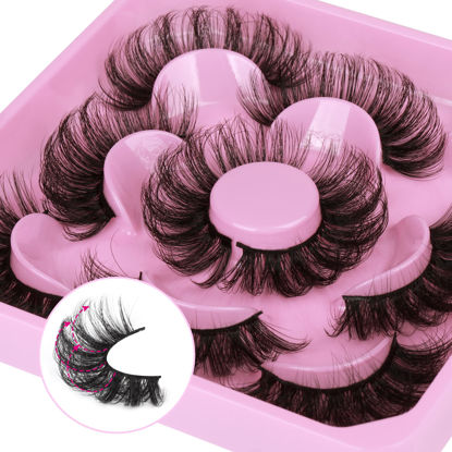 Picture of Focipeysa Lashes Mink Fluffy Wispy False Eyelashes 20mm Dramatic Faux Mink Eyelashes D Curl Long Fake Lashes Pack Look Like Extension