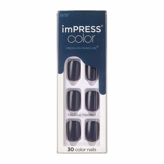 Picture of KISS imPRESS Color Press-On Manicure, Gel Nail Kit, PureFit Technology, Short Length, “Graytitude”, Polish-Free Solid Color Mani, Includes Prep Pad, Mini File, Cuticle Stick, and 30 Fake Nails