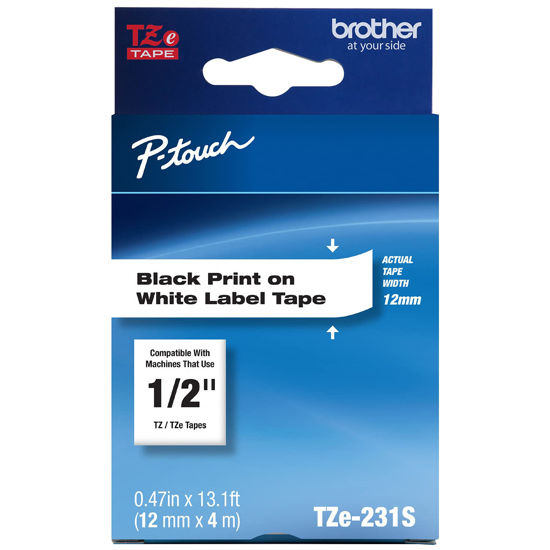 Picture of Brother Genuine P-Touch TZe-231S Economy Label Tape, Standard Laminated P-Touch Tape, Black on White, Perfect for Indoor or Outdoor Use, Water Resistant, (4M), Single-Pack