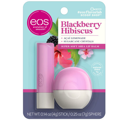 Picture of eos FlavorLab Lip Balm- Blackberry Hibiscus, Long-Lasting Hydration, Shea Lip Care Products, 0.39 oz, 2-Pack