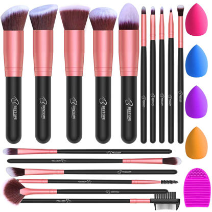 Picture of BESTOPE PRO 16Pcs Makeup Brushes Set, 4Pcs Beauty Blender Sponge Set and 1 Brush Cleaner, Premium Synthetic Foundation Brushes Blending Face Powder Eye Shadows Make Up Brushes Kit (Black Rose Gold)