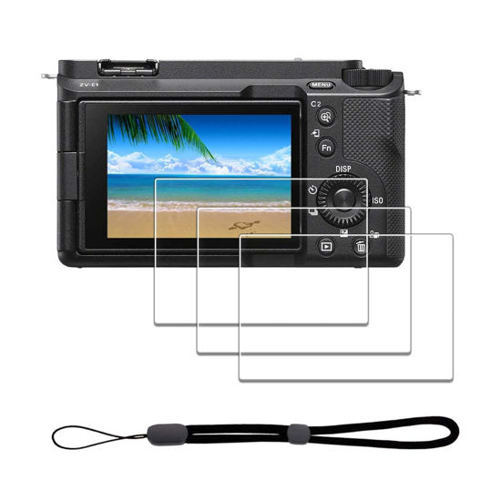 Picture of iDaPro Screen Protector for Sony Alpha A6700 6700 /ZV-E1 ZVE1 & Hand Lanyard [3+1 Pack] Tempered Glass Easy Installation