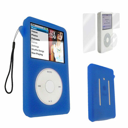 Picture of for iPod Classic Case, Silicone Skin Case Cover for Apple iPod Classic 6th 7th 80GB, 120GB Thin 160GB and iPod Video 5th 30gb + Screen Protector & Lanyard-10.5mm Thickness Thin Version(Blue)