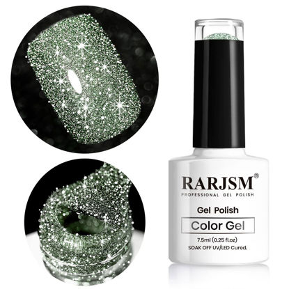 Picture of RARJSM Glitter Gel Nail Polish Light Green Flash Gel Polish Sparkle Shiny Gel Nail Art Varnish Manicure Kit Refletive Diamond Nail Gel For Salon Home DIY UV LED Curing Required 7.5ml