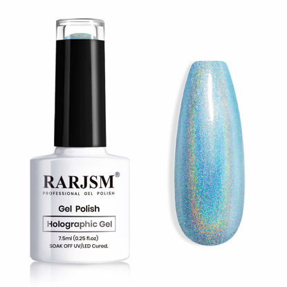 Picture of RARJSM Holographic Nail Polish Blue Glitter Nail Polish Nail Lamp Required with Unicorn Glossy Effect for Salon and Home DIY Nail Art Design RAR78