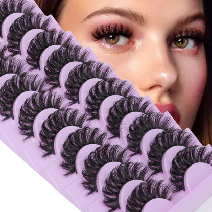 Picture of wiwoseo Russian Strip Lashes Natural Wispy Fluffy Eyelashes Russian Volume Faux Mink Lashes Extension 3D Effect 18MM Fake Eyelashes 10 Pairs Lashes Pack