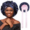 Picture of Satin Bonnet Silk Hair Bonnets for Women Curly Hair Wrap for Sleeping Cap Reversible Bonnet with Tie Band Night Cap (Double-Layer Satin Bonnet (Navy Blue + Pink)