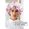 Picture of Satin Bonnet Silk Hair Bonnets for Women Curly Hair Wrap for Sleeping Cap Reversible Bonnet with Tie Band Night Cap (Double-Layer Satin Bonnet (Navy Blue + Pink)