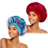 Picture of 2Pcs Silk Bonnet for Sleeping, Satin Hair Bonnets, Soft Elastic Band Silk Sleep Cap, Silk Hair Wrap for Curly Hair (Burgundy Blue Floral)