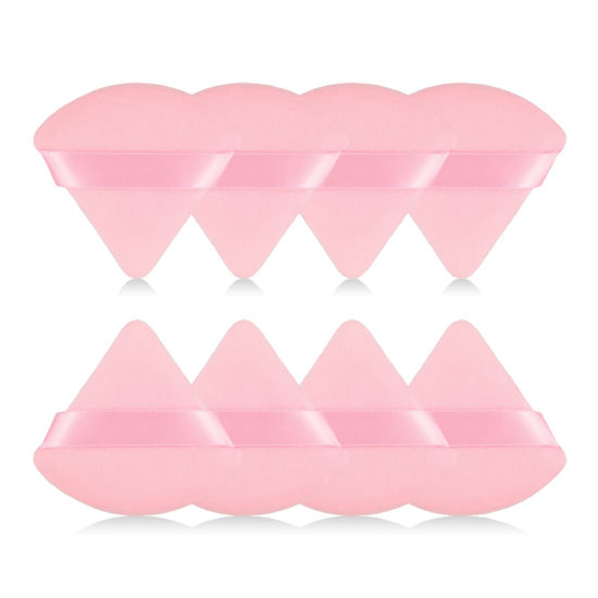 Picture of 8Pcs of Triangular Powder Puff Makeup Sponges, Made of Super-soft Velvet, Designed for Contouring, Eye, and Corner, Beauty Blender Foundation Mixing Container.