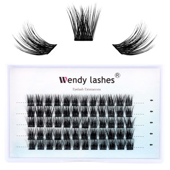 Picture of DIY Eyelash Extension Clusters Lashes 3D Volume Effect D Curl Wide Stem Individual Lash Clusters Reusable Artificial Fluffy Wispy False Eyelashes Set for Home Eyelash Extensions (0.07-D-13mm)