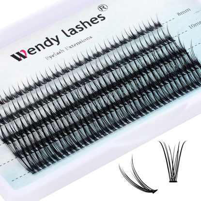 Picture of Individual Lash Clusters Volume Lashes Fishtail Lashes DIY Eyelash Extension Natural Curl Black Helt Bonded Soft Lash Extensions by WENDY LASHES (0.10-D, 8-16mm)