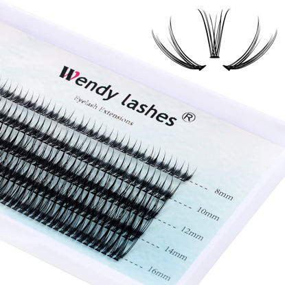 Picture of Clusters Lashes Fishtail Design 3D Volume Effect D Curl Individual Lash Clusters Reusable Artificial Fluffy Wispy DIY False Eyelashes(0.10-C, 8-16mm)