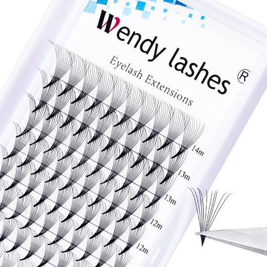 Picture of Volume Lash Extensions 10D Premade Fans Eyelash Extensions 0.07mm Thickness C/D Curl Short Stem Premade Volume Eyelash Extensions Pointed Base Fans by WENDY LASHES(10D-0.07-D, 8-14mm Mixed Tray)