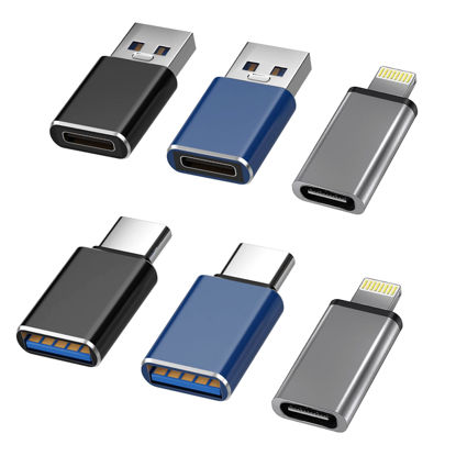 Picture of CMARS 2023 Upgraded [6 Pack] USB C to USB Adapter & USB C to Lightning & USB to USB C Adapter SuperSpeed Data Transfer & Fast Charging for Phone/PC/Samsung/iPad/Laptop/Car Charger/Flash Disk