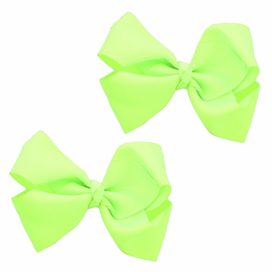 Picture of 3 Inch Grosgrain Bow for Little Girls- Set of 2 (Neon Green)