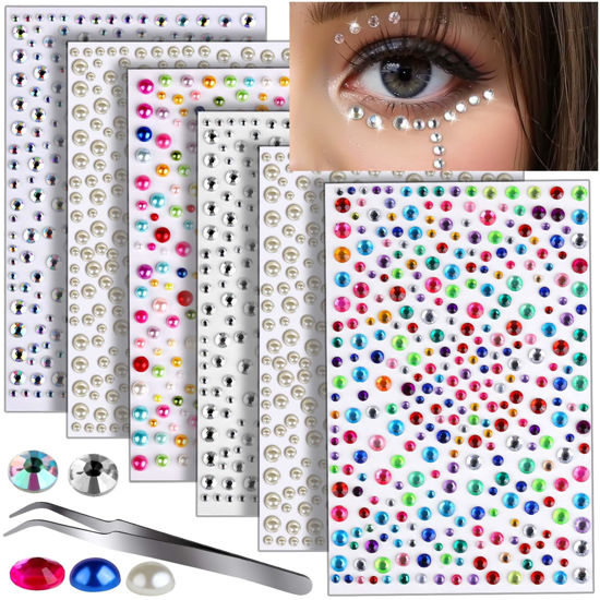 Picture of Teenitor Face Gems Self Adhesive Face Jewels, 1950PCS Hair Pearls and Face Rhinestone for Makeup Festival, Stick On Gems for Face, Hair, Eye, Body