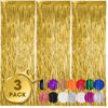 Picture of Voircoloria 3 Pack 3.3x8.2 Feet Gold Foil Fringe Backdrop Curtains, Tinsel Streamers Birthday Party Decorations, Fringe Backdrop for Graduation, Baby Shower, Gender Reveal, Disco Party