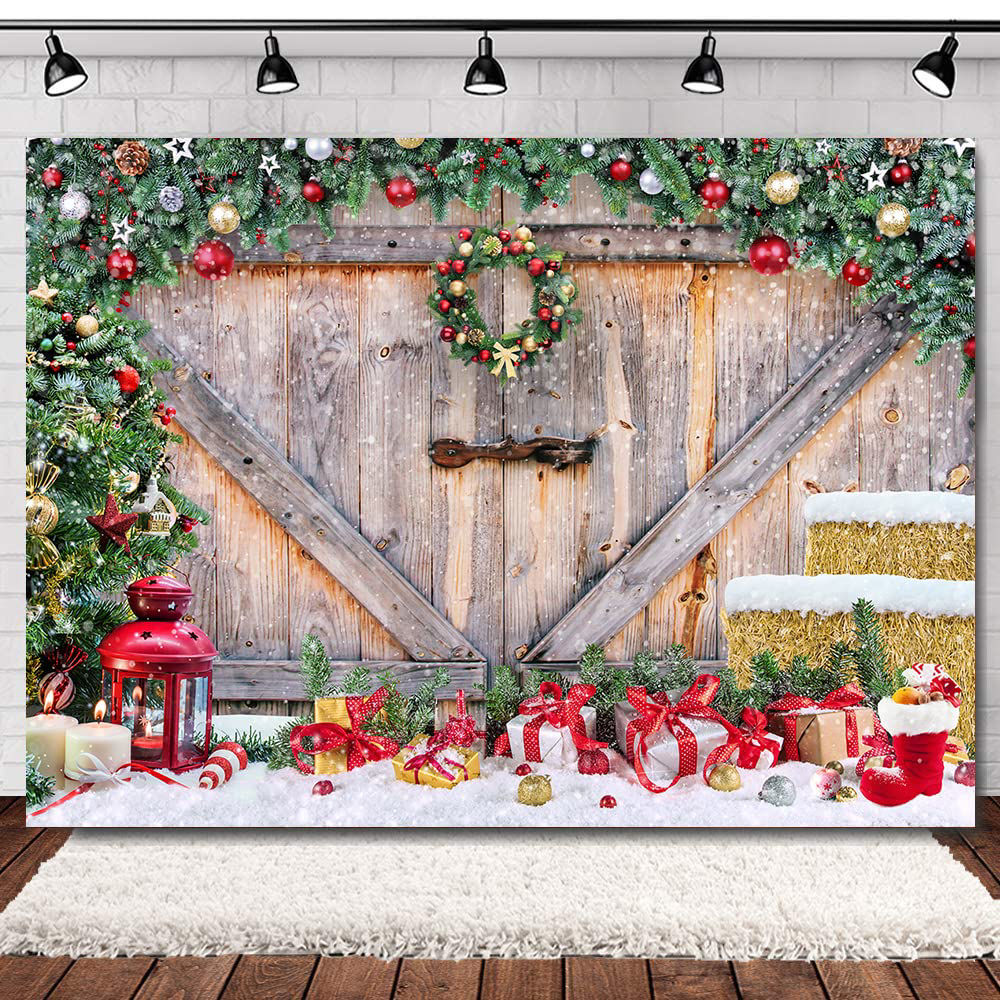 GetUSCart- WOLADA 7x5FT Christmas Backdrop Christmas Barn Wood Door ...