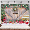 Picture of WOLADA 7x5FT Christmas Backdrop Christmas Barn Wood Door Backdrop Xmas Tree Snow Gift Wall Floor Party Photo Background Christmas Barn Door Decorations Backdrop Rustic Christmas Backdrop 12390