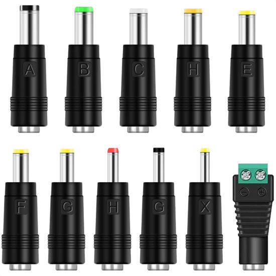 Picture of DC Plug 11 Connector Tips Kits [6.0x4.4mm 6.3x3.0mm 5.0x3.0mm 5.5x2.5mm 5.5x1.7mm 4.8x1.7mm 4.0x1.7mm 3.5x1.35mm 3.0x1.1mm 2.5x0.7mm LED Terminal Connector] for 5.5 x 2.1mm AC Power Adapter