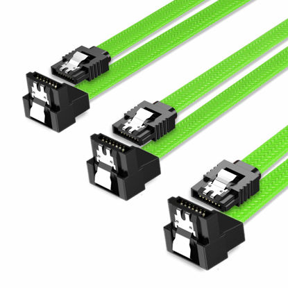 Picture of QIVYNSRY 3PACK SATA Cable III 3 Pack 90 Degree Straight to Right Angle 6Gbps HDD SDD SATA Data Cable with Locking Latch 50cm 18 Inch for SATA HDD, SSD, CD Driver, CD Writer, Green